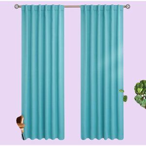 Two Turquoise Window Curtain Panels 42" X 84" With Rod Pocket